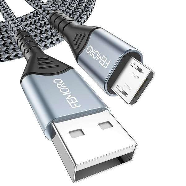 FEMORO 10ft USB to Micro USB Cable - 480Mbps Data Transfer & 12W Charging for PS4, Kindle, Android & Raspberry Pi