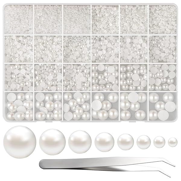 FEPITO 11070 Pcs Flat Back Pearl Beads in 8 Sizes for Crafts Embellishment Shoes Phone Nail Art and DIY Projects