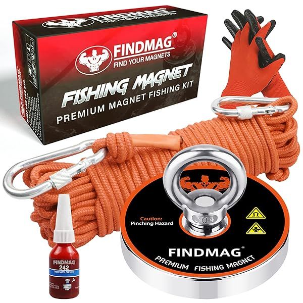 FINDMAG 1000 LBS Pulling Force Magnet Fishing Kit with Rope for River Retrieval 3.54 Inch Diameter Premium Fishing Magnet