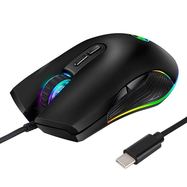 FIRSTMEMORY USB C Ergonomic Wired RGB Gaming Mouse - Adjustable DPI for PC, Laptop & MacBook