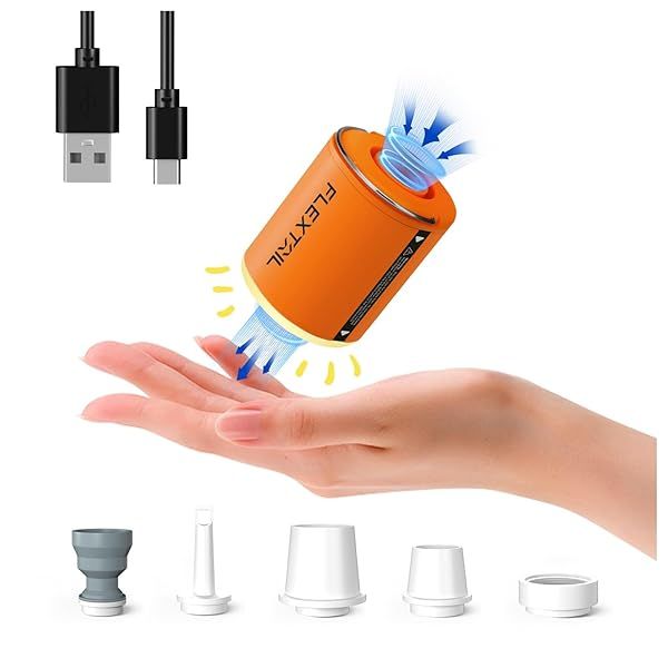 FLEXTAILGEAR Portable Air Pump with Camping Lantern Tiny Pump 2X 4kPa Air Pump for Inflatables Rechargeable Air Mattress Pump with Magnetic Design