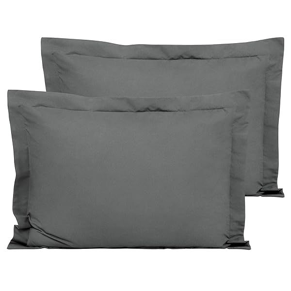 FLXXIE Microfiber Standard Pillow Shams Set of 2 Dark Grey Soft Fade and Wrinkle Resistant Pillow Covers 20x26 Inches with Envelope Closure