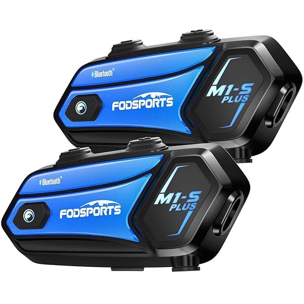 FODSPORTS M1-S Plus Bluetooth Headset: 10-Rider Intercom, Music Sharing, HRSQS Speakers, & One-Click Pairing - 2 Pack