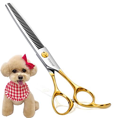 FOGOSP Dog Thinning Shears 36 Teeth 6.5 Inch Professional Grooming Scissors for Small Medium Dogs Right Groomer Gold Finish