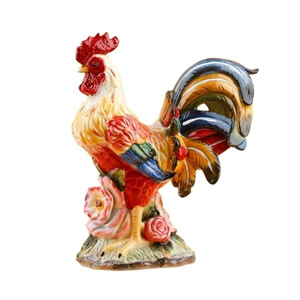 "FORLONG 10.5" Hand-Painted Ceramic Rooster Figurine - Unique Home Decoration & Collectible Statue"
