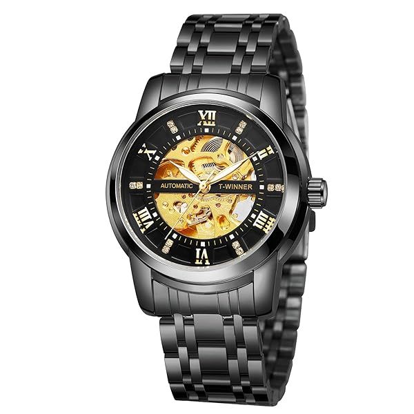 Forsining Men's Automatic Self Winding Luxury Skeleton Waterproof Stainless Steel Mechanical Wrist Watch 01 Black
