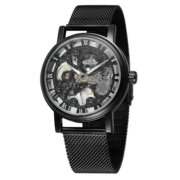 Forsining Men's Classic Skeleton Mechanical Handwind Stainless Steel Bracelet Watch Popular Saat