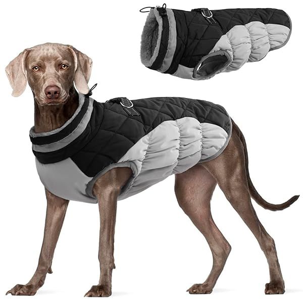 FUAMEY Warm Dog Jacket Winter Coat Padded Fleece Reflective Vest Built-in Harness Waterproof Windproof Snow Jacket Brown XXX-Large