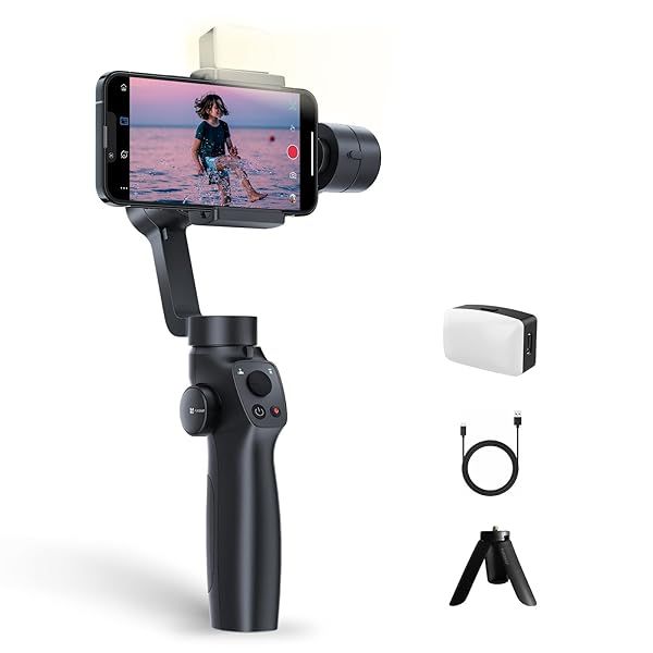 Funsnap Gimbal Stabilizer for Smartphone 3 Axis Handheld with Fill Light Face Tracking for TikTok YouTube Vlog Android iPhone 15 14 13 Pro Max