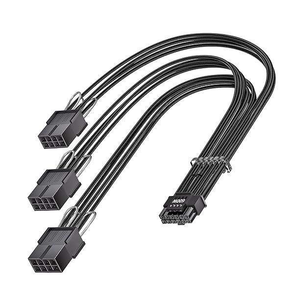 Fasgear PCIe 5.0 30cm Extension Cable 16 Pin Male to 3x8Pin Female Sleeved 12VHPWR Cable for RTX 4090 4080 4070Ti 3090Ti 5070Ti 5080