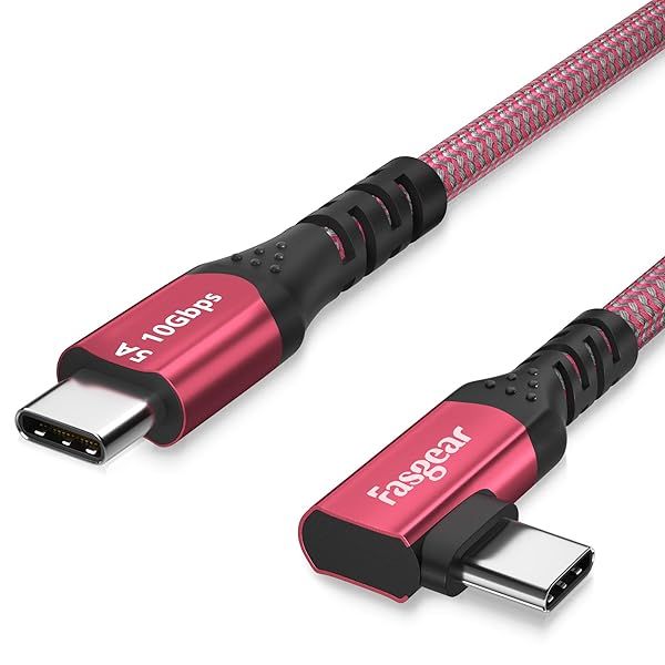 Fasgear USB-C to USB C Cable 100W Power Delivery 3ft 90 Degree Type C 3.1 Gen 2 Cord 10Gbps Data Sync and 5A PD Fast Charge Cord with E-Marker Chip Compatible for Macbook,Chromebook,S20,Pixel XL (Red)