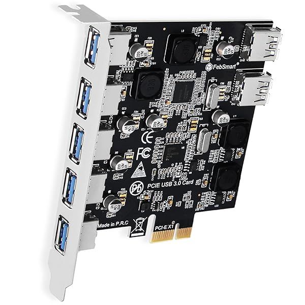 FebSmart 7 Port USB 3.0 Expansion Card 5Gbps for Windows 11 10 8 7 Vista XP Desktop PCs Self Powered Technology FS-U7-Pro