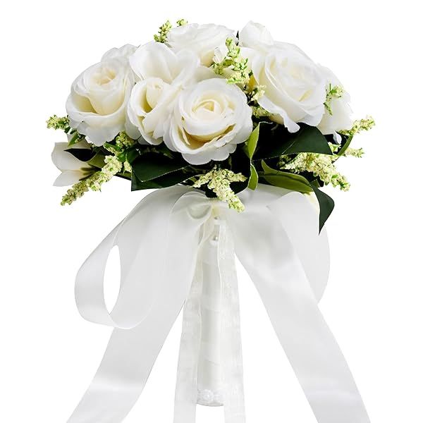 Wedding Bouquets for Bride Bridesmaid Bouquet Ivory Bridal Bouquet Artificial Roses for Wedding Church Home Decoration (Ivory)