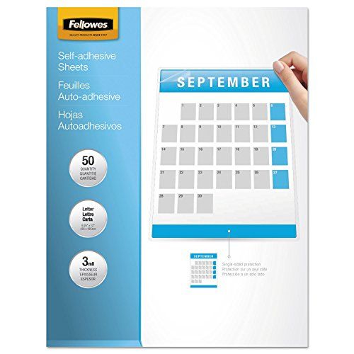 Fellowes 9x12 Self Adhesive Laminating Sheets 3 Mil Gloss - 50 Pack for Easy Document Protection