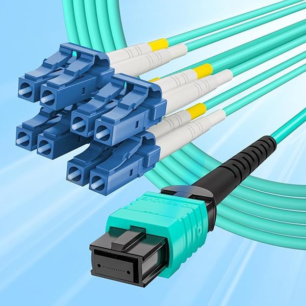 Fiber Patch Cable MTP to 8xLC OM3 50/125?m Multimode Fan-Out Jumper Cord 8-core Uniboot Breakout for 40G QSFP+ 400G QSFP28 15m