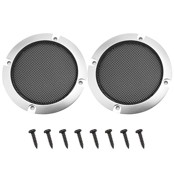 Fielect 2Pcs 3 Inch Speaker Grill Mesh Decorative Circle Woofer Guard Protector Cover Audio Accessories Metal Trim Silver with Screws