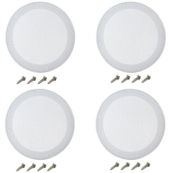 Fielect 4Pcs 6.5 Inch White Speaker Grill Cover Decorative Woofer Guard Protector with Screws for Audio Accessories