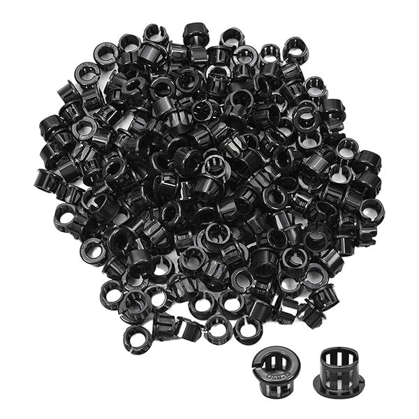 Fielect 500Pcs 13mm Nylon Cable Snap Bushing Grommet Round Panel Locking Hole Plugs Cover Black