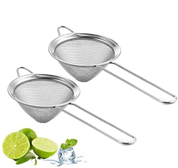 "Premium 3.5" Stainless Steel Fine Mesh Strainer Set for Cocktails - Essential Bartender Tool (2 pcs)"