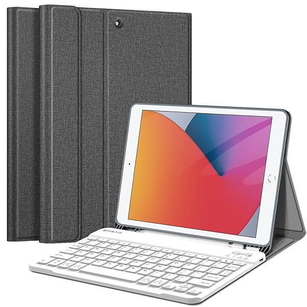 FINTIE Keyboard Case for iPad 9th 8th 7th Generation 10.2 Inch Soft TPU Back Stand Cover with Detachable Bluetooth Keyboard Gray