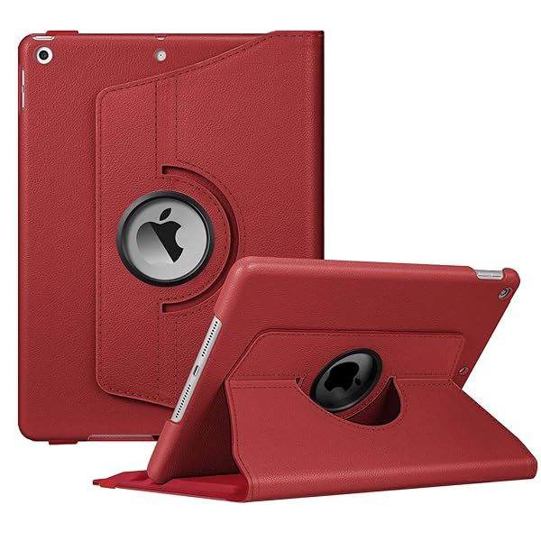 Fintie Rotating Case for iPad 9th 8th 7th Generation 10.2 Inch 360 Degree Stand Cover with Pencil Holder Auto Wake Sleep Poppy Red