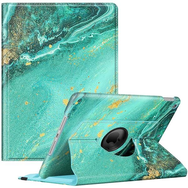 Fintie 360 Degree Rotating Case for iPad 9th 8th 7th Generation 10.2 Inch with Pencil Holder Auto Wake Sleep Aqua Wave