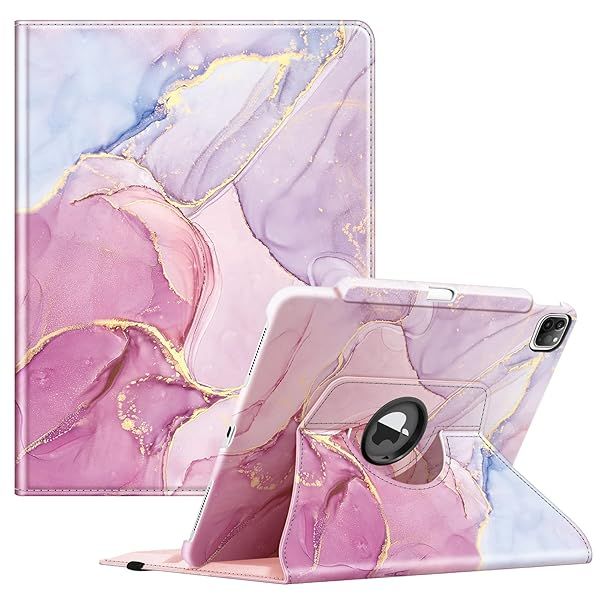 Fintie Rotating Case for iPad Pro 12.9 inch 6th Generation 2022 360 Degree Swiveling Protective Cover with Pencil Holder Dreamy Marble