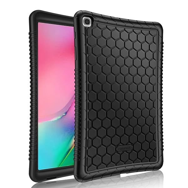 Fintie Silicone Case for Samsung Galaxy Tab A 10.1 2019 Model SM-T510 T515 T517 Honey Comb Series Kids Friendly Shock Proof Cover Black