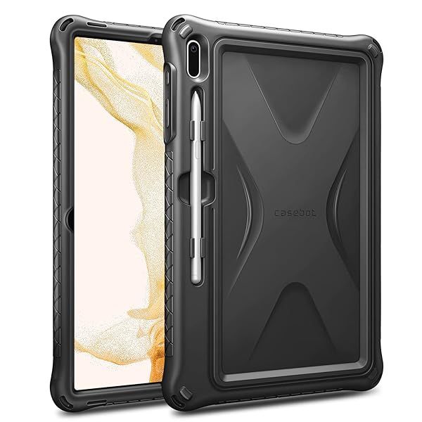 Fintie Silicone Case for Samsung Galaxy Tab S8 Plus S7 FE S7 Plus 12.4 Inch with S Pen Holder Heavy Duty Shockproof Kids Friendly Cover Black