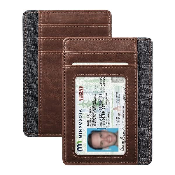 Fintie Slim Minimalist Front Pocket Wallet RFID Blocking Credit Card Holder with ID Window for Men and Women Brown