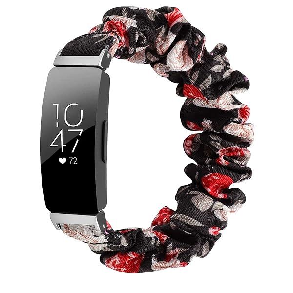 FitTurn Cute Elastic Bands for Fitbit Inspire 2 HR Ace 2 Fabric Wristbands Bracelet Watch Band Safflower Black Pattern