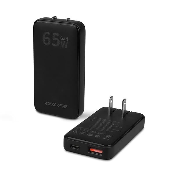 65W Flat USB c Wall Charger,Folding Travel Dual Port USB Wall Charger, for Laptops, Tablets, Phones, Black (Black-New)