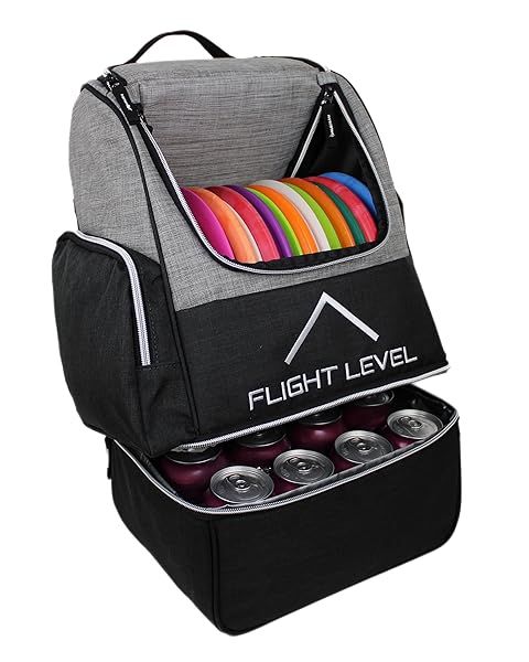 Flight Level Disc Golf Backpack with Insulated Cooler | Frisbee Disc Golf Bag | Large Capacity up to 20 Discs (Gray)