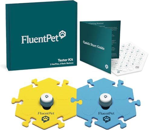FluentPet Tester Kit Set of 2 Dog Talking Buttons and 1 Blue HexTile Customizable Pet Training Buttons with Batteries Included