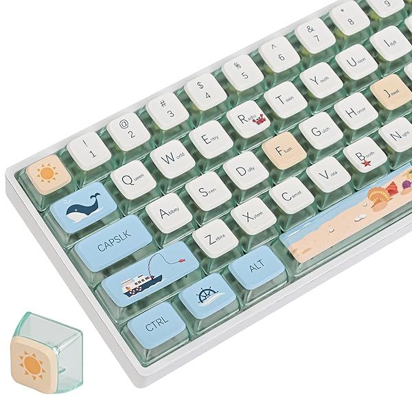 Fogruaden Pudding Keycaps 60 Percent Dye Sublimation Set ASA Profile for Cherry Gateron MX Switches Mechanical Keyboard Summer Beach
