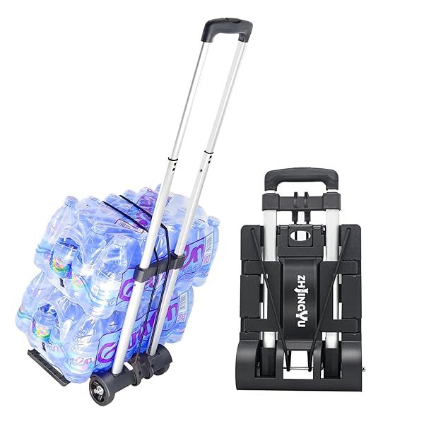 Folding Hand Truck: Lightweight Aluminum Trolley & Collapsible 2-Wheel Dolly for Easy Shopping & Transport