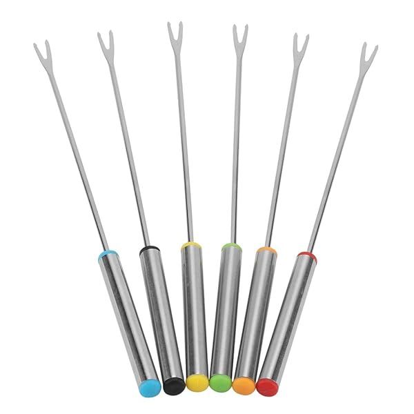 6pcs Stainless Steel Fondue Sticks with Heat Resistant Handle for Cheese, Meat, & S'mores - Perfect for Desserts & Roasting!