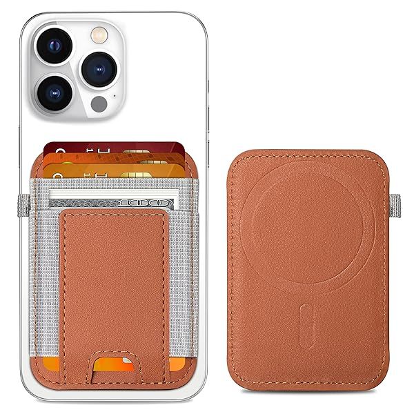 Magsafe Wallet Strong Magnetic Card Holder for iPhone 16 15 14 13 12 Series Vegan Leather Slim Design Holds 7 Cards Brown