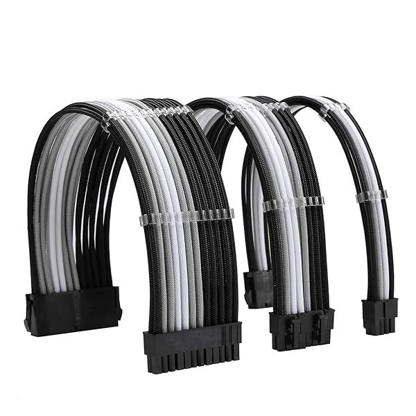 Formulamod Sleeve Extension Power Supply Cable Kit 18AWG ATX 24P EPS 8P PCI-E8P Combs for PSU to Motherboard GPU Black Silver White