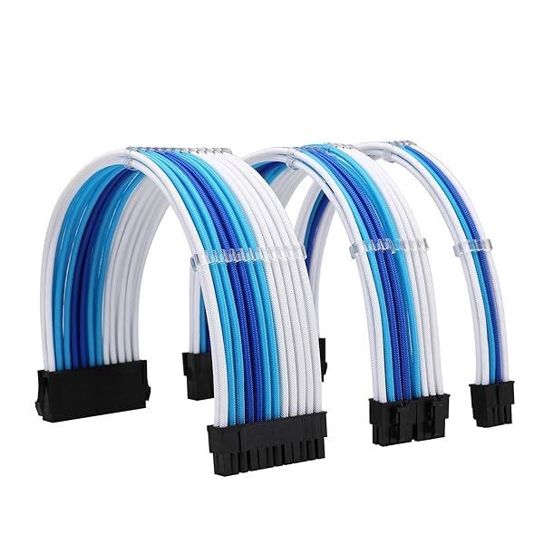 Formulamod Sleeve Extension Power Supply Cable Kit 18AWG ATX 24P EPS 8P PCI-E8P Combs for PSU to Motherboard GPU White Sky Blue Deep Blue