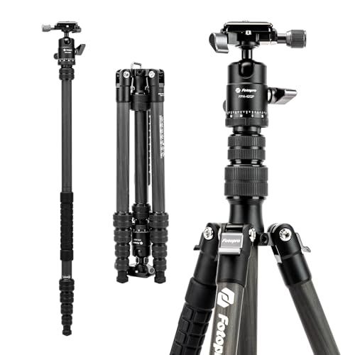 Fotopro 59" Carbon Fiber Travel Tripod, Lightweight Compact Camera Tripod with Ball Head for DSLR SLR, Compact Detachable Monopod with Quick Release Plate and Bag, Load up to 8KG/17.63lbs