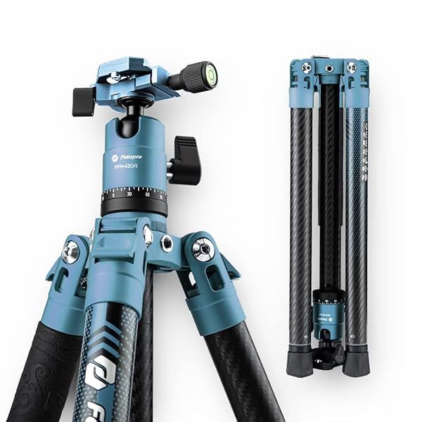 Fotopro Carbon Fiber Tripod 60 Inch 360 Degree Ball Head Quick Release Plate Lightweight Camera Tripod for Travel Tripod Folded Height Only 14.2",Max Loads up to 22lbs,Blue