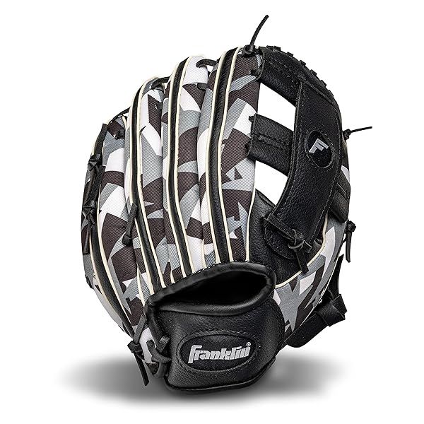 "Franklin Sports Kids Baseball & Tball Glove - 9.5" Right Hand Throw - Perfect for Boys & Girls - Black/White RTP Youth Glove"