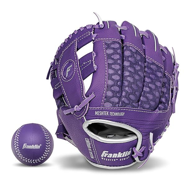 "Franklin Sports Teeball Glove & Ball Set - 9.5" Left Hand Throw, Purple/Silver - Perfect for Kids!"