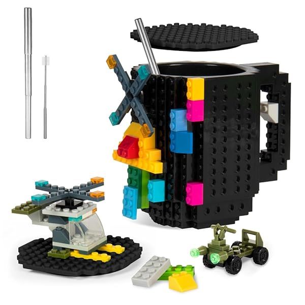 Fubarbar Kids Brick Gaming Mug Funny Coffee Cup with Straw Perfect Xmas Birthday Gift for Men Women and Kids Black