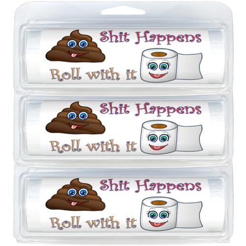 Funny Mini Toilet Paper Gag Gift Cute Party Favor Useful Gift Idea Poop Emoji Humor 3-Pack Shit Happens Roll With It