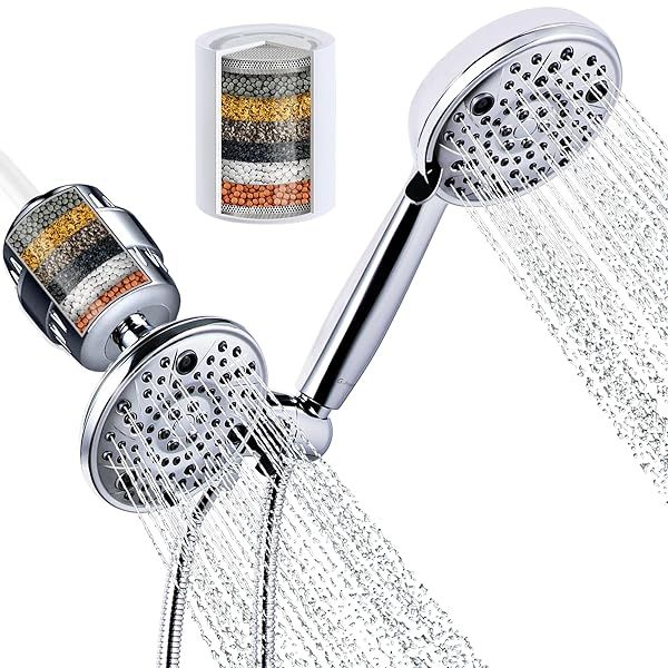 G-Promise 8 Settings Fixed Shower Head with Handheld Combo High Output Filter Reduces Chlorine Fluoride Includes 1 Cartridge Replacement Chrome