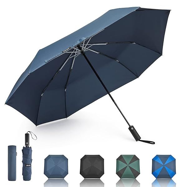 G4Free 54 Inch Large Golf Umbrella, Automatic Square 3 Folding Windproof Compact Travel Rain Umbrella(Navy Blue)