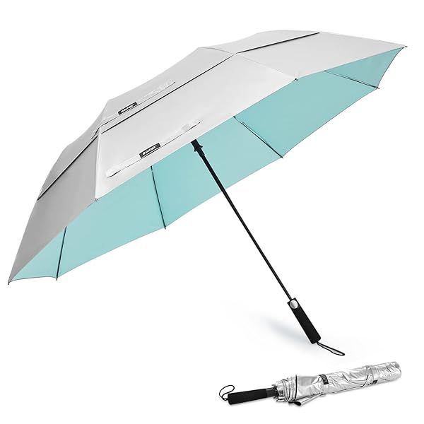 G4Free 62 Inch Portable UV Protection Large Golf Umbrella, Automatic Open Double Canopy Big Sun Windproof Oversize Sports Umbrella(Silver Lake Blue)