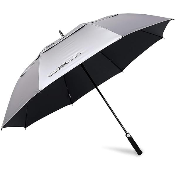 G4Free 68 Inch UV Protection Golf Umbrella Auto Open Vented Double Canopy Windproof Extra Large Sun Rain Umbrella Silver Black